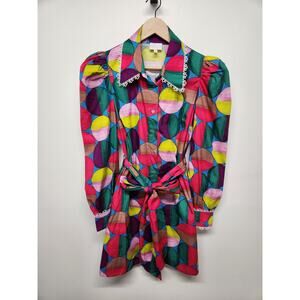 Karlie Women's Cotton Modern Pop Shirt Dress, Size Med, Multi Color. Long Sleeve